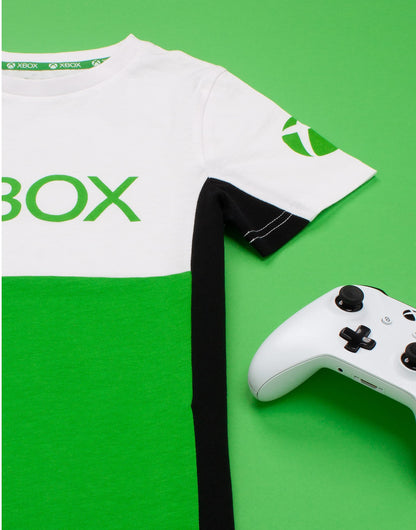 Xbox kids' green T-shirt featuring a block-style game logo, perfect for boys and girls aged 11-12 years.