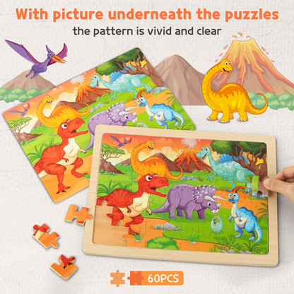 SYNARRY Wooden Jigsaw Puzzles for Kids 3 4 5 6 7 8 Year Olds, 6 Packs 60 Piece Children’s Jigsaw Puzzles Age 4-8 Boys Girls