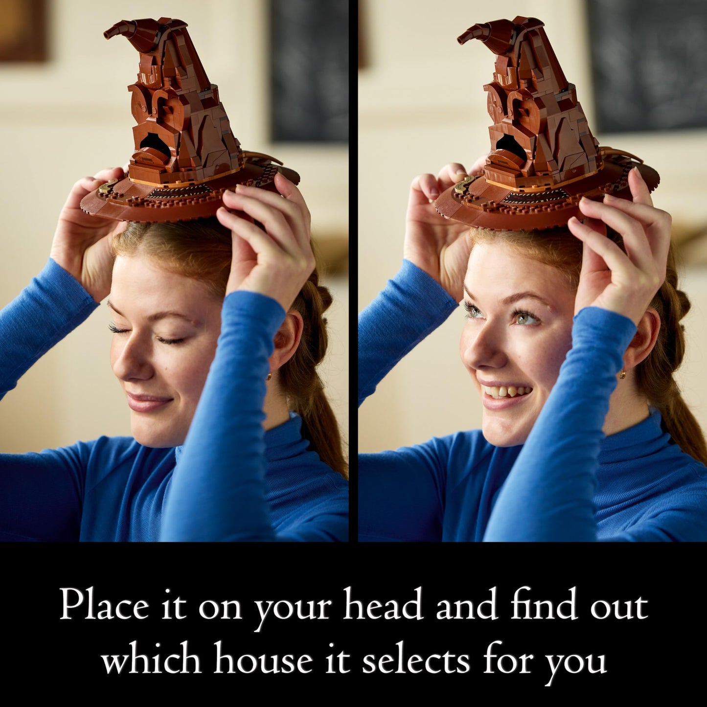 LEGO Harry Potter Talking Sorting Hat Set with character minifigure and sound feature, ideal for adult builders.