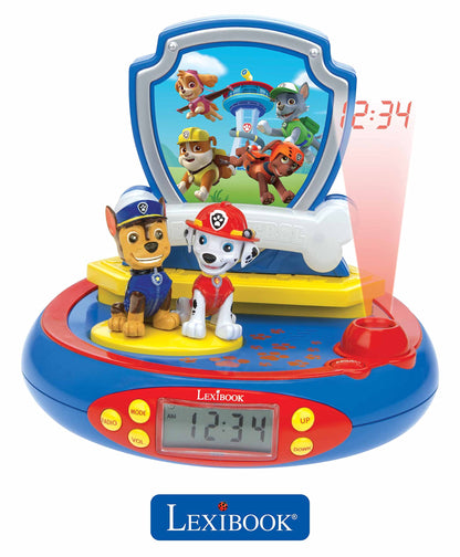 LEXIBOOK, Paw Patrol, Projector Alarm Clock for kids, Nightlight and time projection to the ceiling, Sound Effects, Battery-powered, Blue, RP500AC