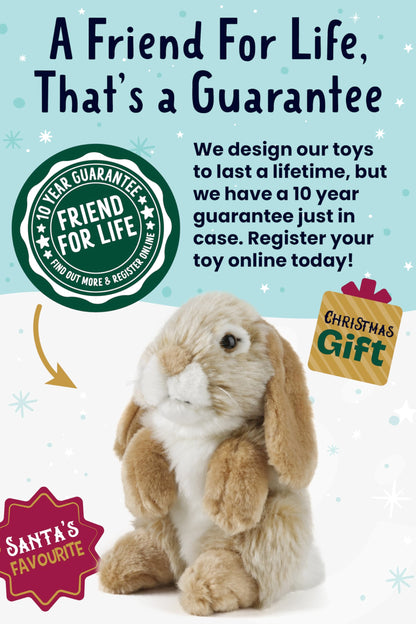 Living Nature Brown Sitting Lop Eared Rabbit, Realistic Soft Cuddly Bunny Toy, Naturli Eco-Friendly Plush, 18cm