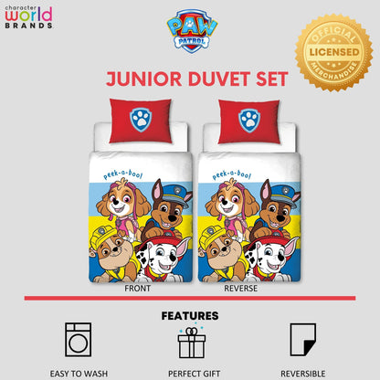 Paw Patrol Official Pupster Design Toddler Cot Bed Duvet Cover Set | Reversible 2 Sided Bedding Duvet Cover Including Matching Pillow Case, Polycotton, Junior