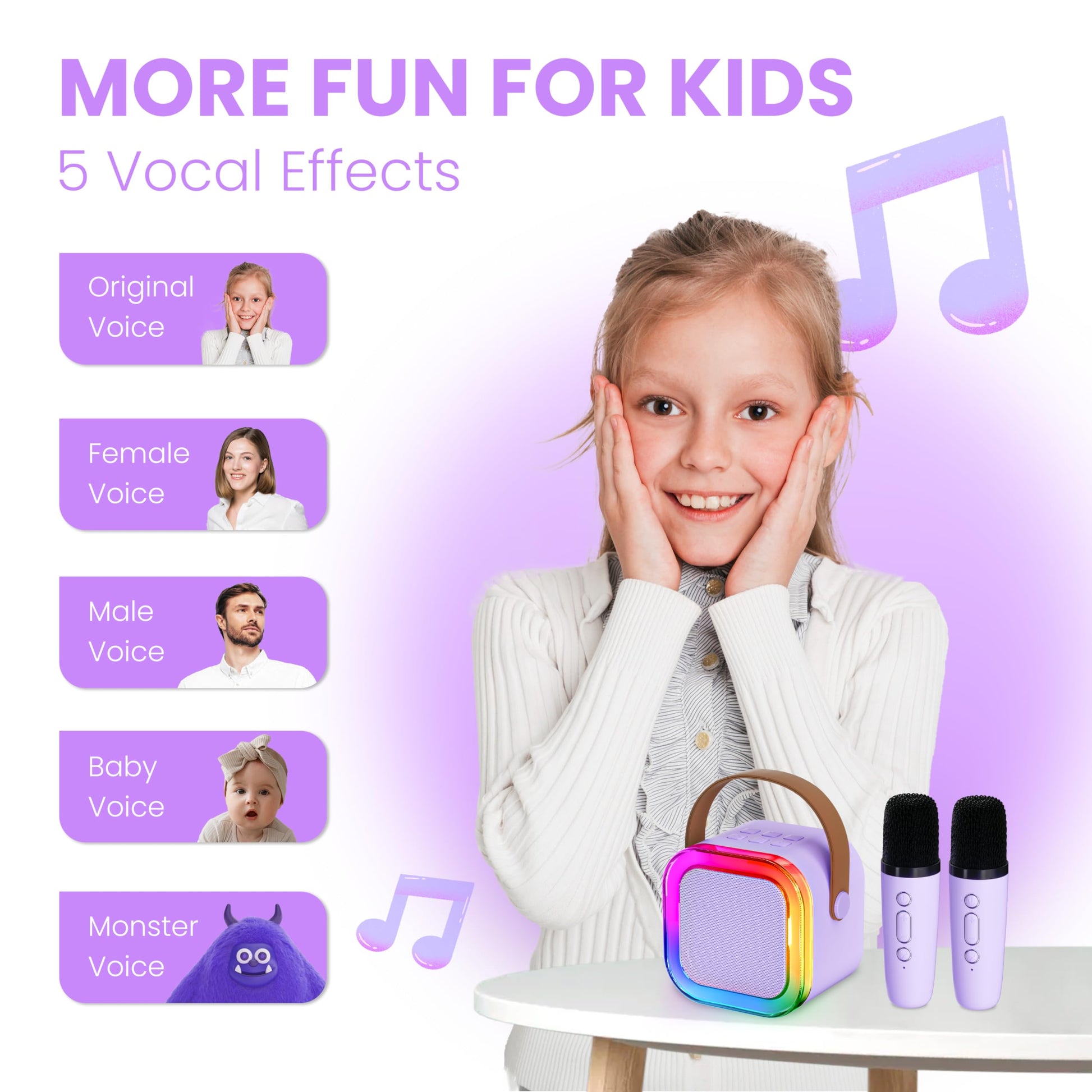 Ankuka karaoke machine for kids and adults with purple portable Bluetooth speaker and wireless microphone, suitable for children ages 4 to 12+