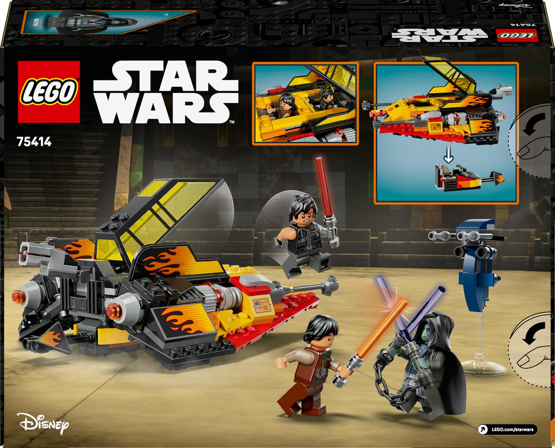 LEGO Star Wars 75414 Snowspeeder building toy with 3 minifigures and a speeder bike in a snowy landscape.
