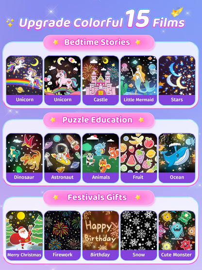 【Gift box】Sensory Toys for Babies Baby Girl Gift,15 Films+10 White Noise Baby Night Light Kids Night Light Projector,1200mAh+Remote Princess Christening Gifts for Girls Toys for 3 Year old Girls