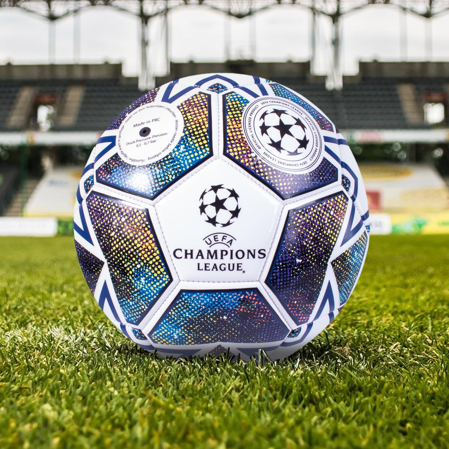 Hy-Pro UEFA Champions League Football, Size 5, Officially Licensed, Training, Match, Merchandise, Collectible For Kids and Adults, Great Football Gift Idea, White/Blue/Green