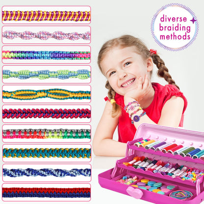 Friendship Bracelet Making Kit with Storage Box,DIY String Bracelet Arts and Craft for Girls Aged 8-12,Kids' Travel Activity Toy Set, Birthday Gifts for Ages 6 7 8 9 10 11 12 Year Old (Pink/Rose)