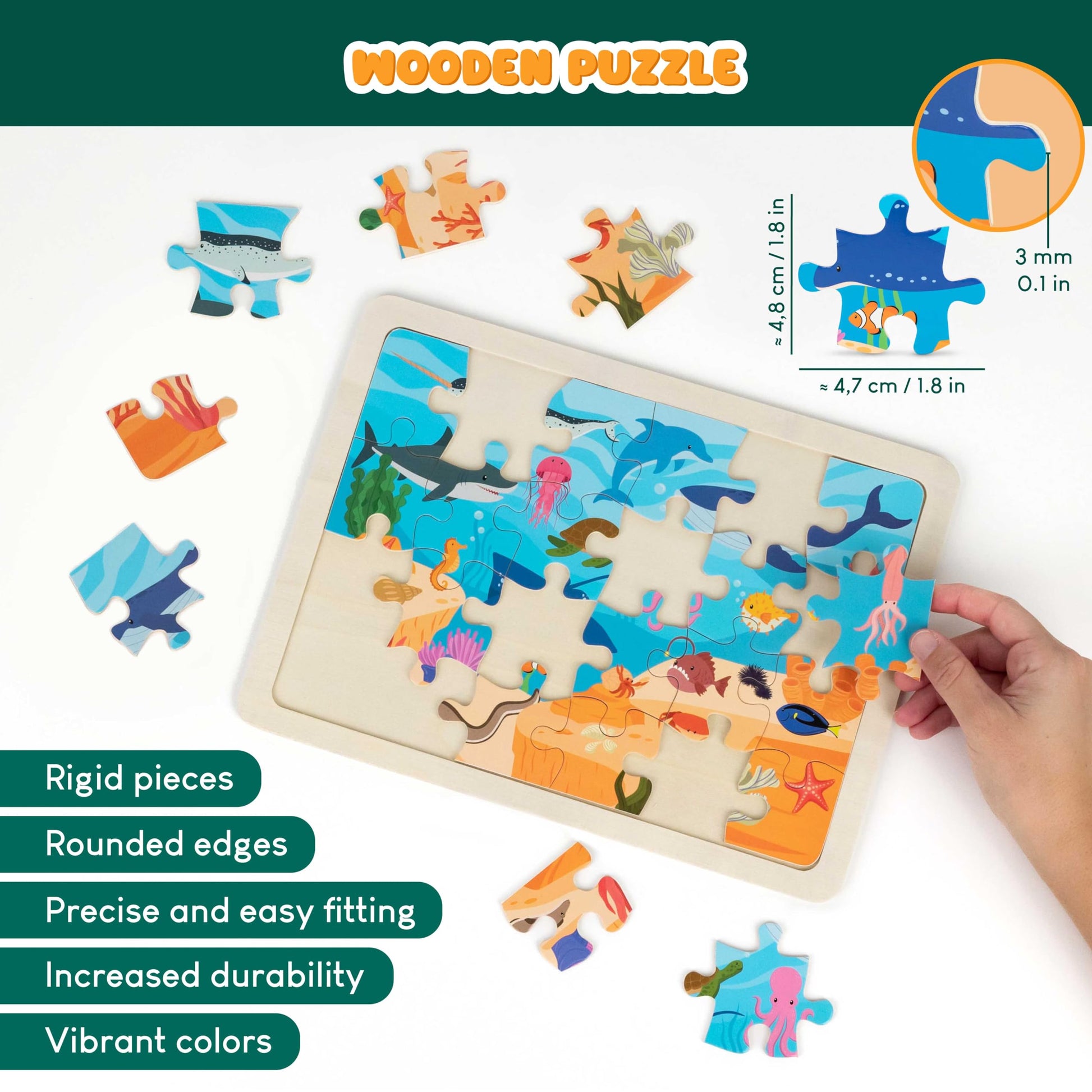 BONNYCO wooden animal puzzle for kids featuring 24-piece jigsaw with animals from various ecosystems, educational toy for ages 3-8