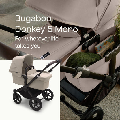 Bugaboo Donkey 5 Mono, Convertible Into Side by Side Double Stroller, Improved Design, Reversible Seat, One Hand Steering and Side Basket, Desert Taupe
