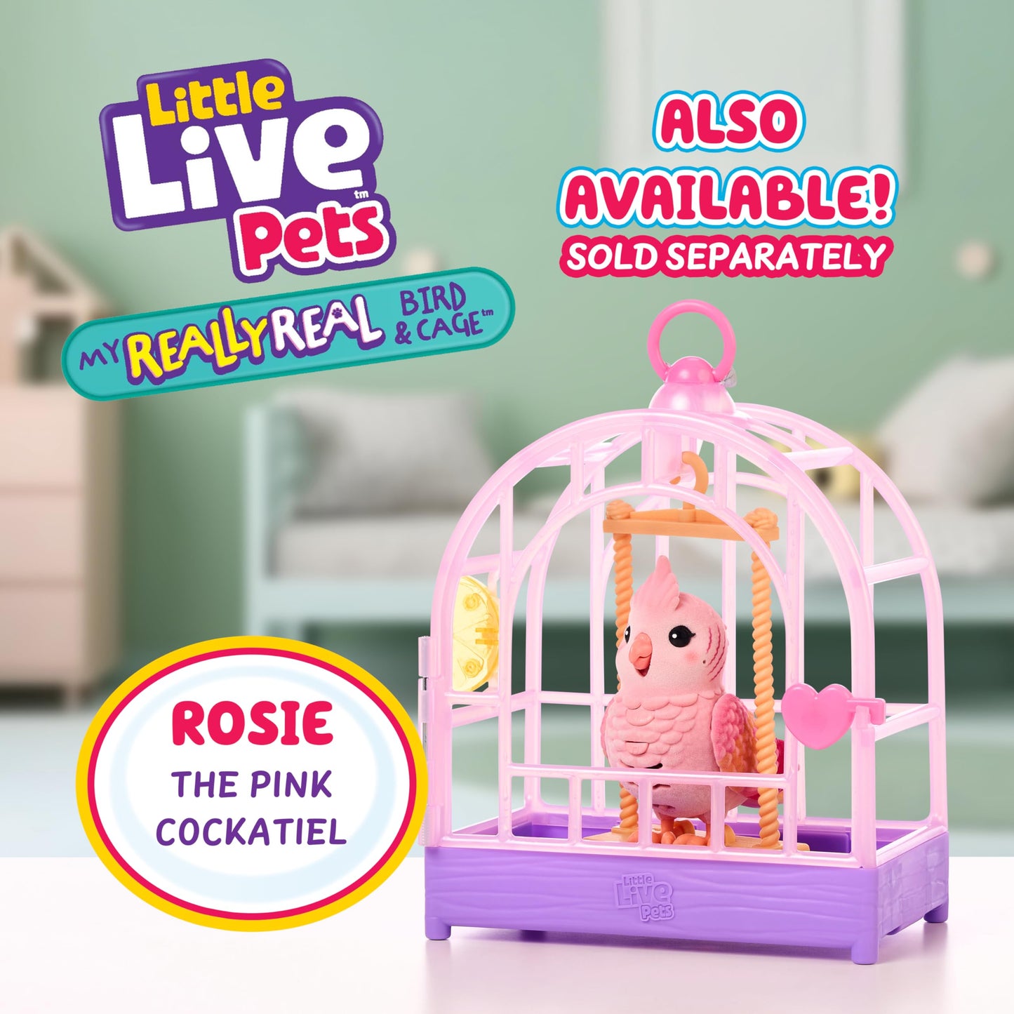 Little Live Pets My Really Real Bird & Cage - Indie, Interactive, Realistic Pet Bird, 20+ Sounds & Reactions (25cm/9,8in Cage, 10,9cm/4,3in Bird), Records & Repeats or Whistles Back, Carry & Display