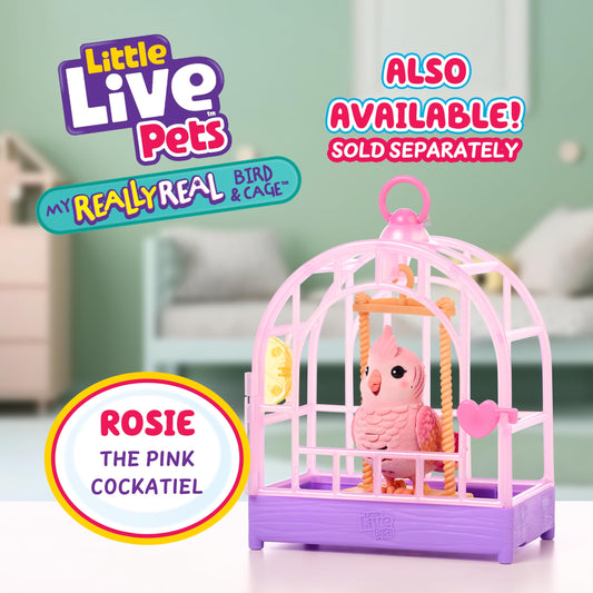Little Live Pets My Really Real Bird & Cage - Indie, Interactive, Realistic Pet Bird, 20+ Sounds & Reactions (25cm/9,8in Cage, 10,9cm/4,3in Bird), Records & Repeats or Whistles Back, Carry & Display