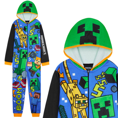 Get Trend Minecraft Onesies for Boys & Teens 7-14 Years, Hooded Fleece Loungewear, Jumpsuit Pyjamas, Gamer Gifts for Boys (9-10 Years, Multi Hooded Minecraft)