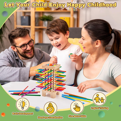Wooden Board Game Montessori Toys, 42 Colourful Sticks Dice Game Math Educational Toy, Family Fun Ball Dropping Game, 1 to 6 Players Fine Motor Skills Travel Games for 3 4 5 6 Years Old Boy Girl