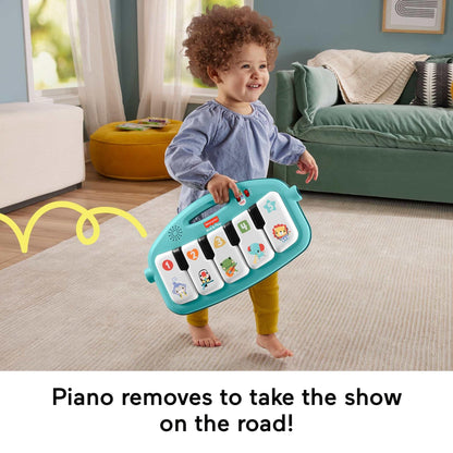 Fisher-Price Baby Activity Mat Glow and Grow Kick & Play Piano Gym with colorful toys and musical piano for infants, blue.