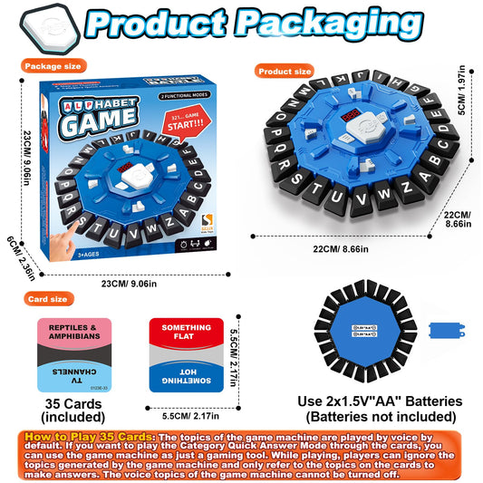 Word Game Family Board Games for Kids & Adults with 2 Modes,220 Topic Categories 24 Letters Pressing Game,Fun Fast-Paced Puzzle Games for Boys Girls Age 3+, 2-8 Players,Christmas & Birthday Gifts,Blue