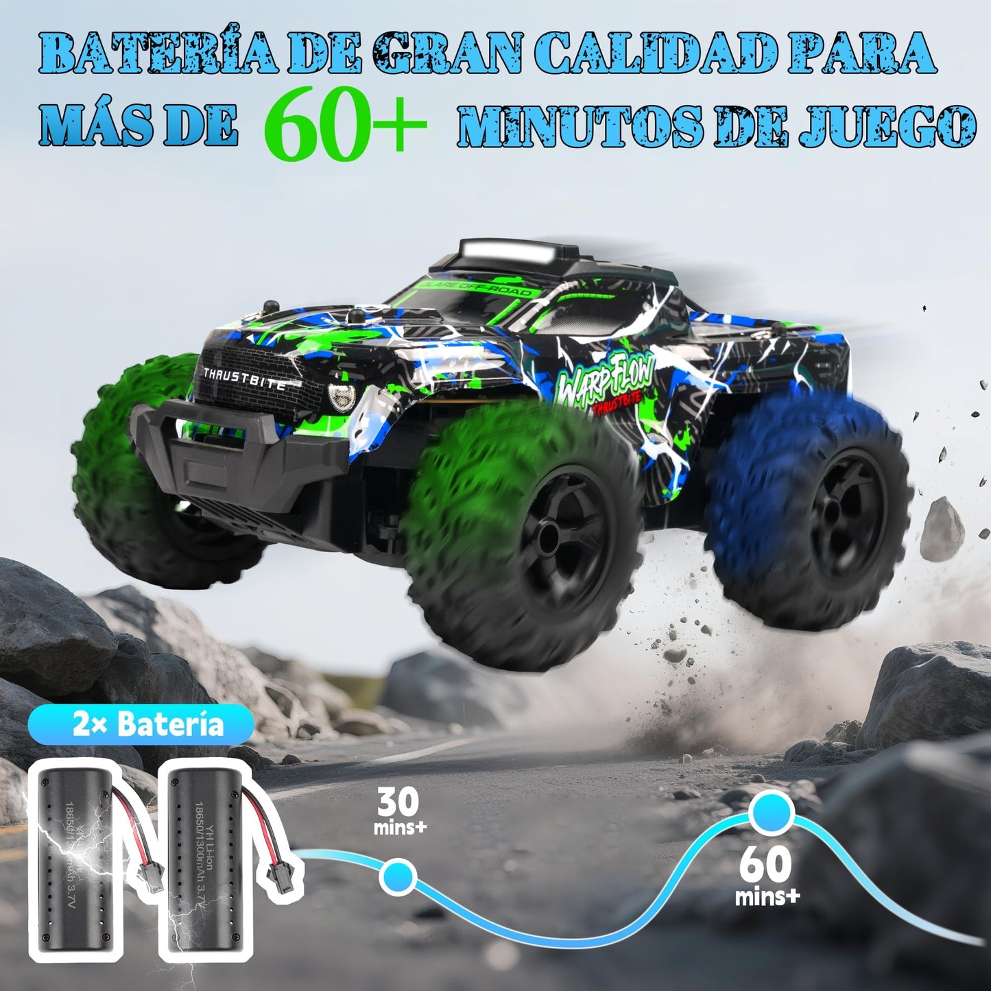 JOYTREKY Remote Control Cars - 1:18 Rc Car HighSpeed 25KMH+ LED Light with Spray 2.4GHz All Terrain Off Road Truck Toys 2 Rechargeable Batteries 60 Min Playtime Fast Racing Toy for Kids Adults - Green