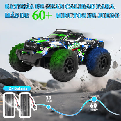 JOYTREKY Remote Control Cars - 1:18 Rc Car HighSpeed 25KMH+ LED Light with Spray 2.4GHz All Terrain Off Road Truck Toys 2 Rechargeable Batteries 60 Min Playtime Fast Racing Toy for Kids Adults - Green