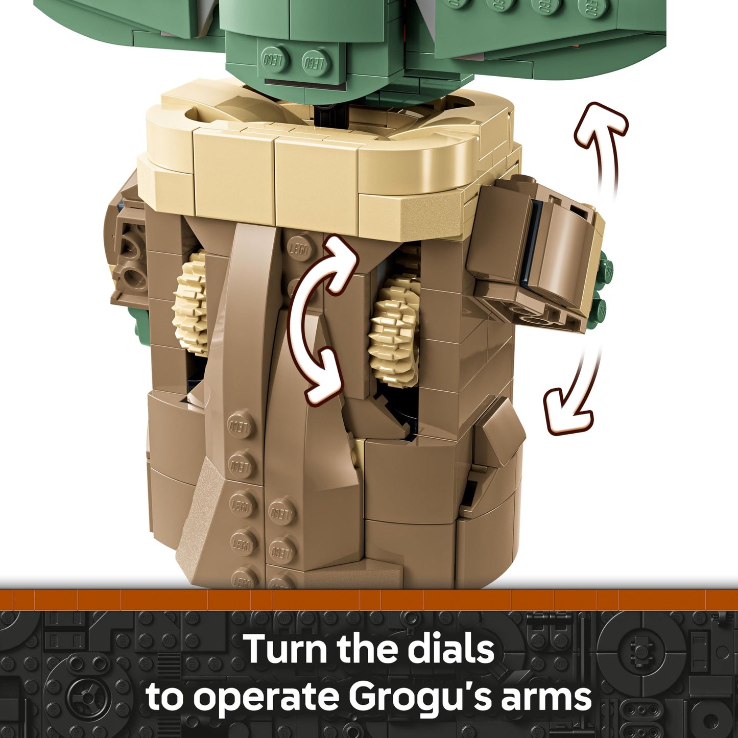 LEGO Star Wars 75403 Grogu figure with hover pram, ideal for display, featuring details from The Mandalorian series.