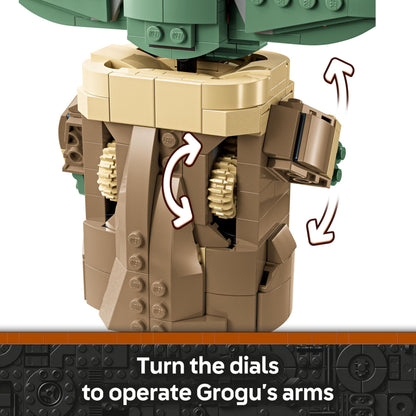 LEGO Star Wars 75403 Grogu figure with hover pram, ideal for display, featuring details from The Mandalorian series.