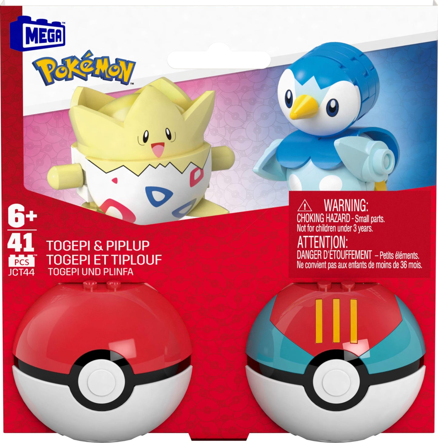 MEGA Pokémon action figure building toys set featuring Poké Ball 2-pack with Togepi and Piplup, 41 pieces for kids.