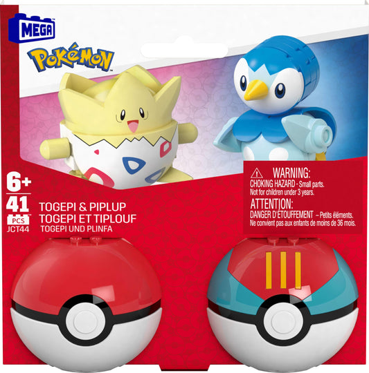 MEGA Pokémon Action Figure Building Toys Set, Poké Ball 2-Pack, Togepi and Piplup with 41 Pieces, for Kids, JCT44