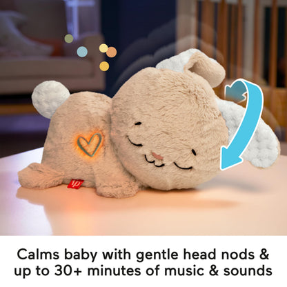 Fisher-Price baby sound machine Soothe & Settle Bunny plush toy with music, lights, and motion for newborns.
