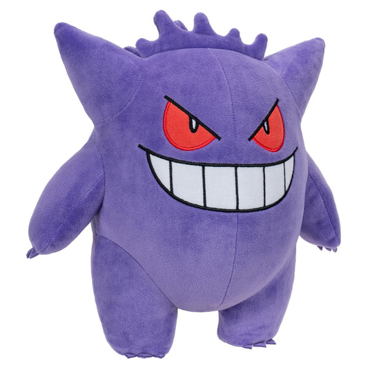 12-inch Gengar plush toy from Pokémon, featuring authentic details and a soft, cuddly design for kids.