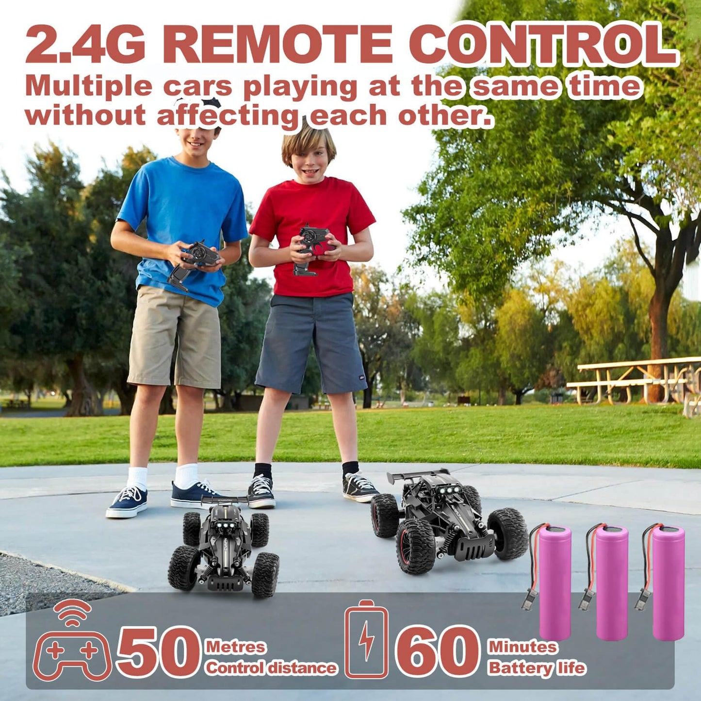 Jiakora Remote Control Cars, 2.4GHz High-Speed RC Car for Kids, 1:16 Scale 2WD Off-Road Monster Truck with 3 Batteries for 60min Playtime, Electric Remote Control Vehicle Toys for Age 3+ Boys & Girls