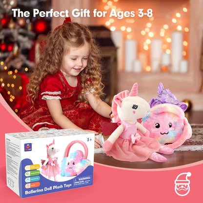 hahaland Unicorns Toys for Girls Age 3+, Ballerina Doll Plush Toys with 3 Outfits & Cloud Bag – Unicorn Stuffed Animal Soft Toys for Girls 3 4 5 6 Year Old, Ballet Dress Up Doll Gifts for Girl