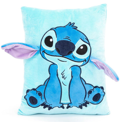 Soft Disney Lilo & Stitch plush snuggle pillow by Jay Franco, featuring a 3D bed cushion design, perfect for cuddling.
