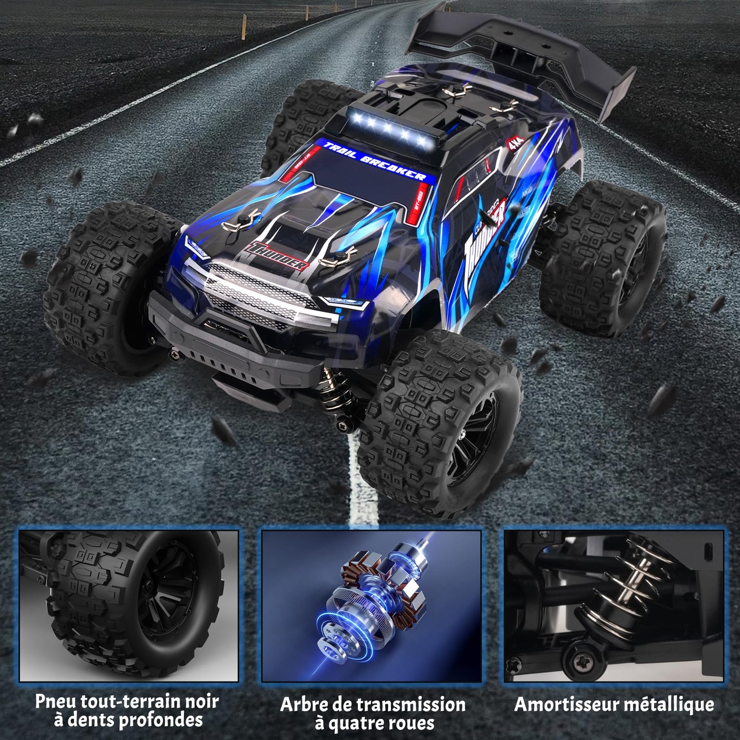 JOYTREKY Remote Control Cars - 1:18 RC Car 40KM/H 2.4GHz 4WD All Terrain Off-Road Drift Truck Hobby Grade with dual rechargeable batteries for extended play Ideal for Kids Adults - Blue