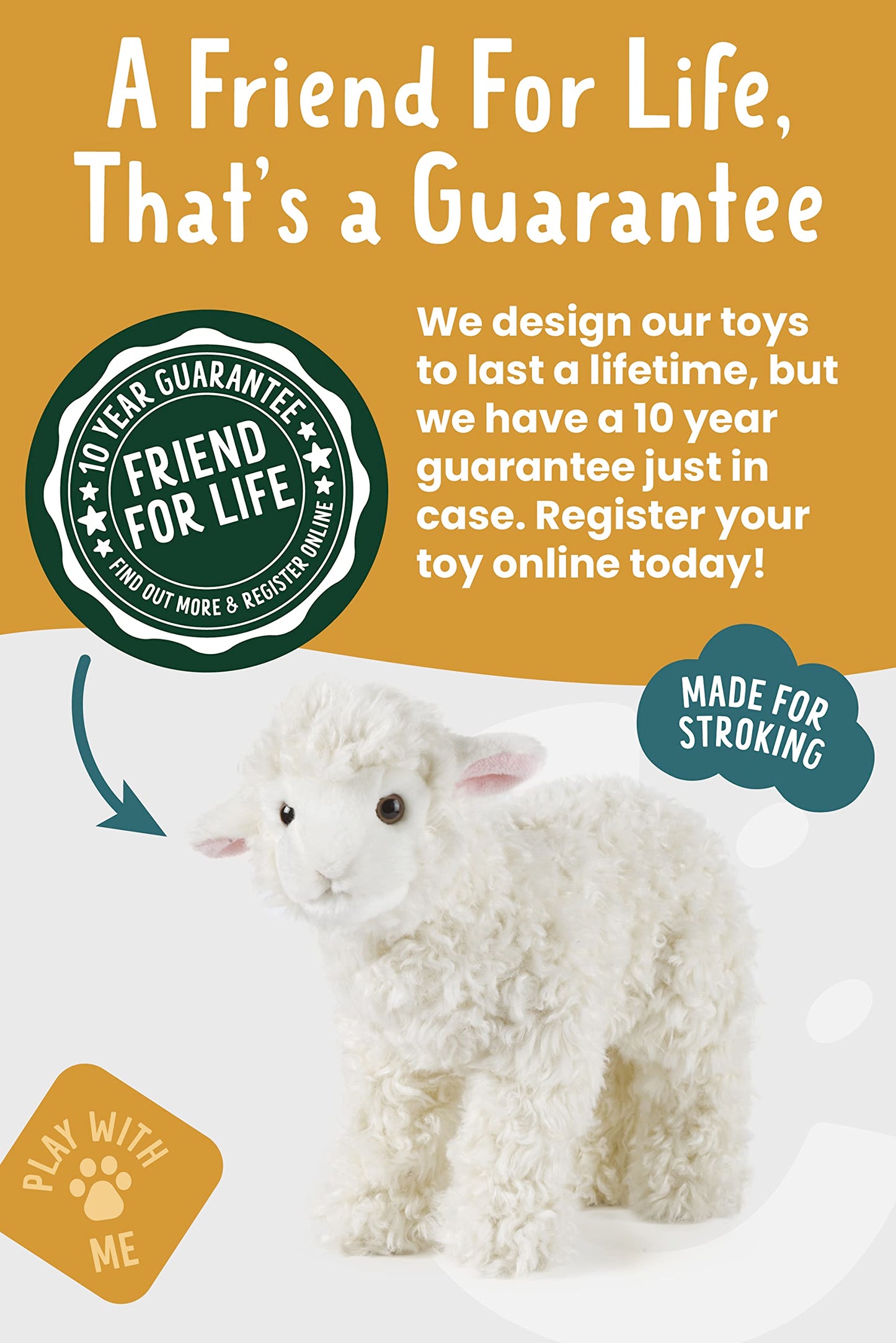 Living Nature Lamb Plush Soft Toy – Fluffy Realistic Animal Teddy, Cuddly Stuffed Animal Gift for Kids & Babies, 24 cm, White