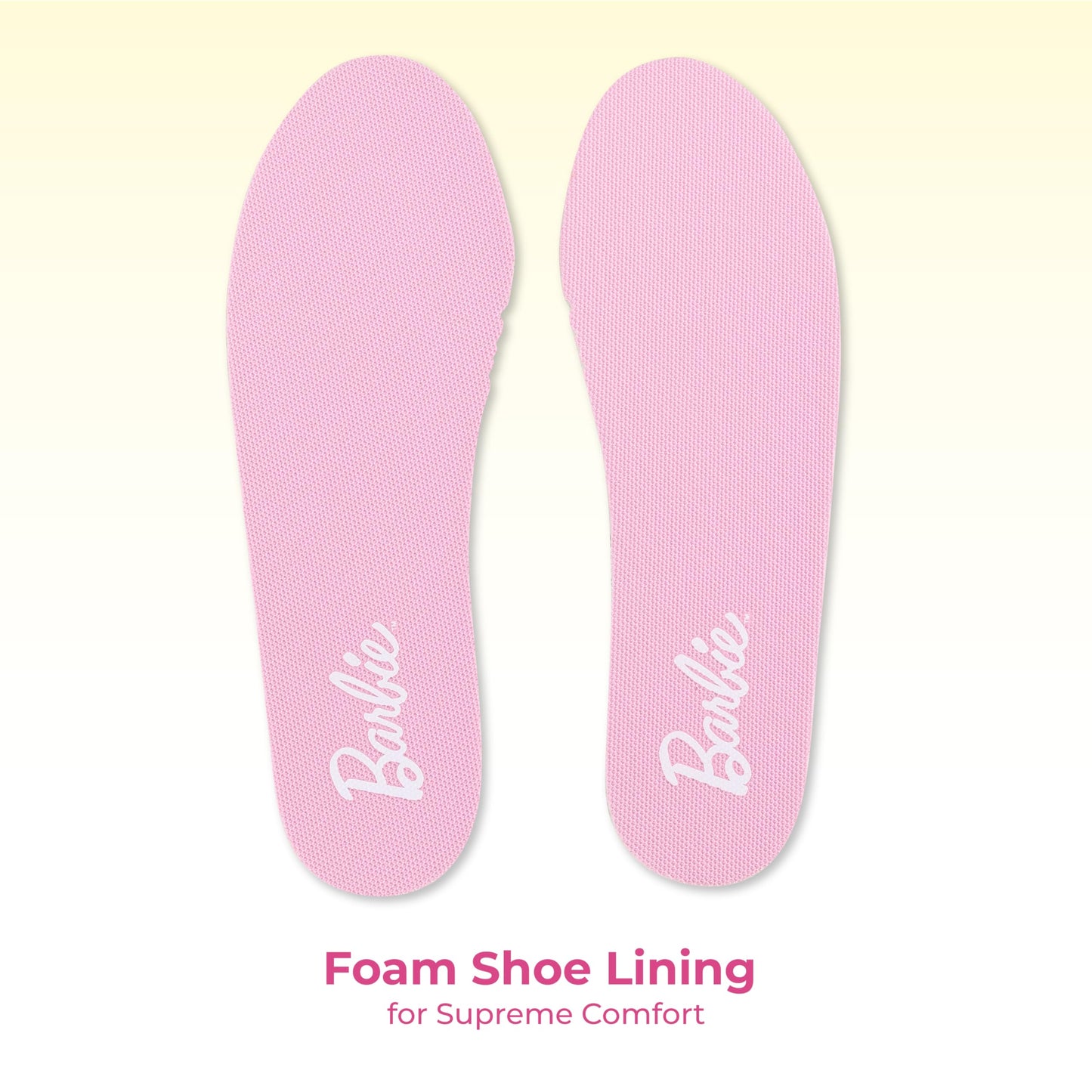 Voyager Barbie roller skates for girls with glitter wheels, adjustable sizes 12-2, PVC material, foam lining, and ABEC 5 bearings.