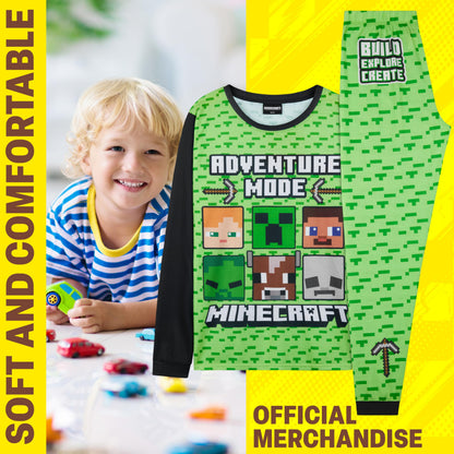 Get Trend Minecraft Boys Pyjamas Set, Long PJs for Kids & Teens, Creeper Loungewear Soft Nightwear, Gamer Gifts for Boys (6-7 Years, Green Minecraft)