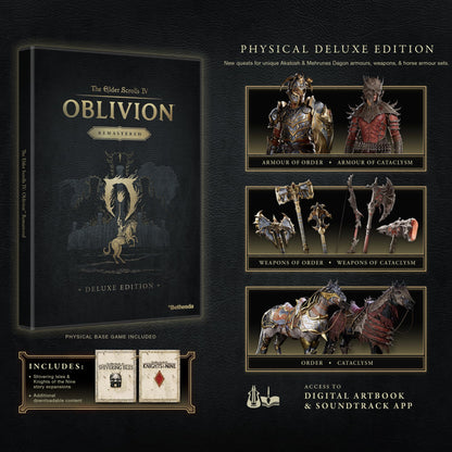 Physical deluxe edition game box for The Elder Scrolls IV: Oblivion™ Remastered for PlayStation 5 by Xbox, featuring artwork and packaging.