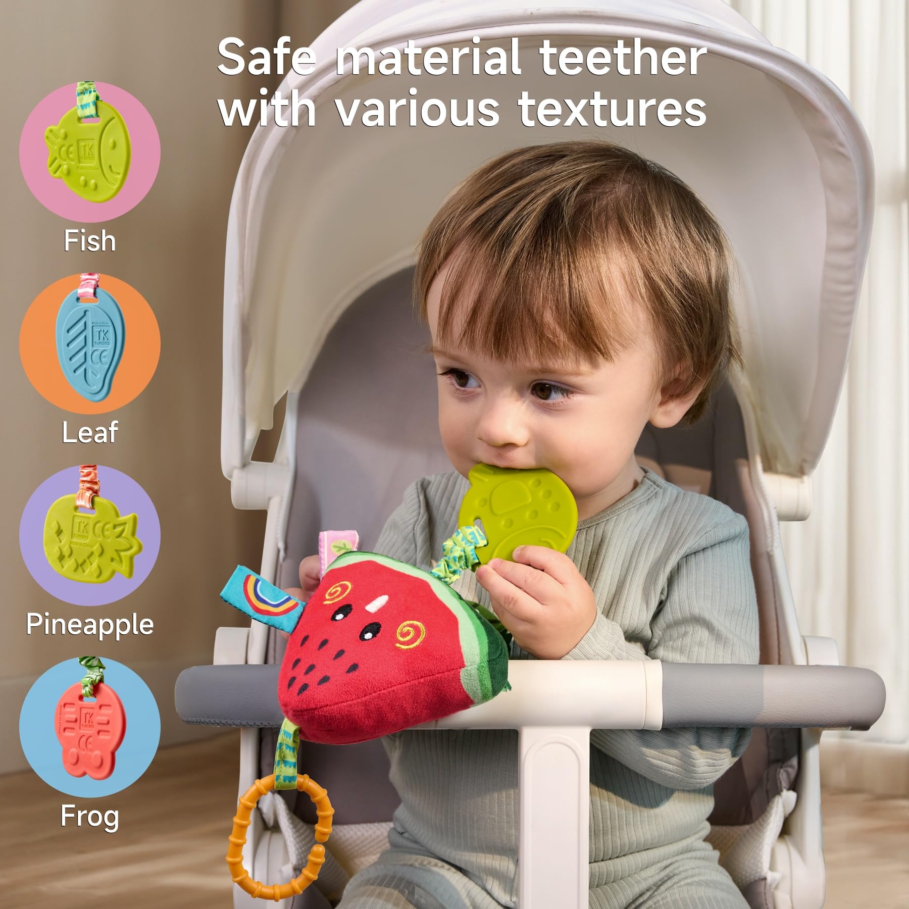 TUMAMA KIDS baby pram hanging rattle toys with squeaky sound and teether, plush lemon design for newborns, suitable for strollers and cribs