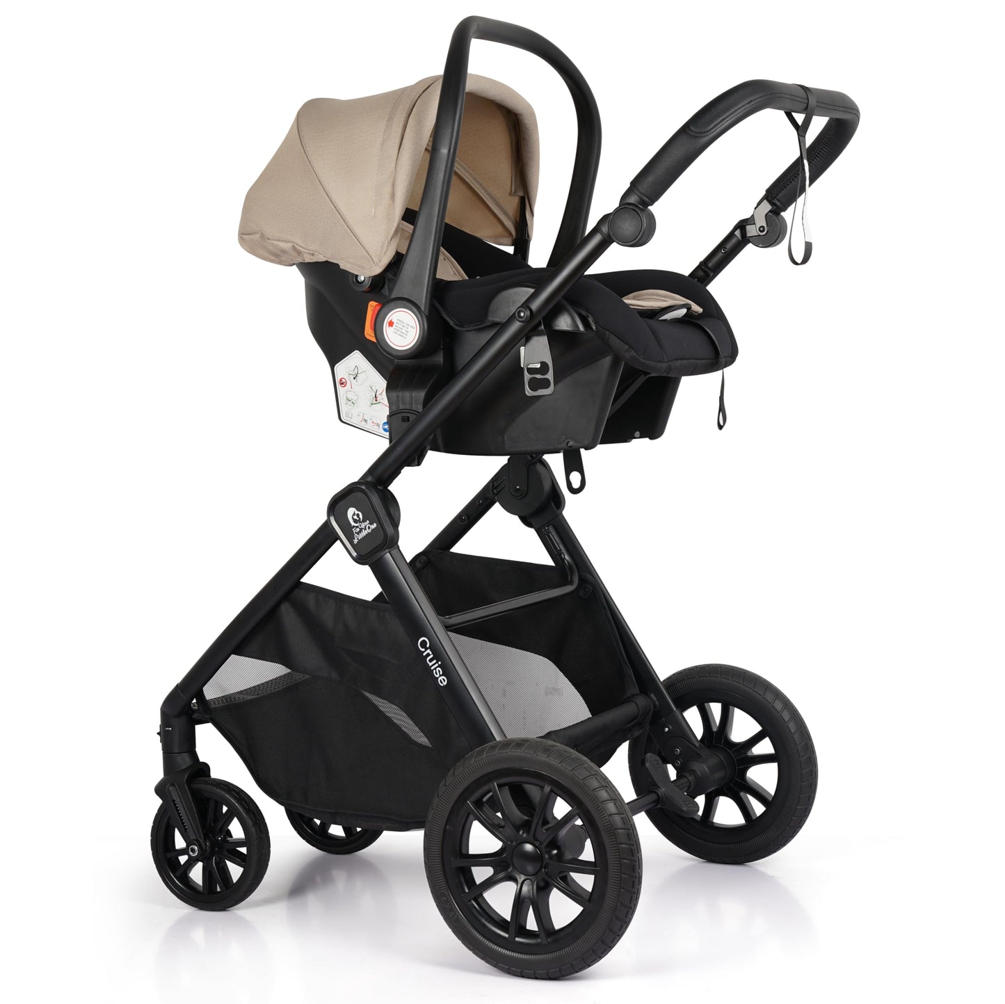 For Your Little One Cruise 3-in-1 Travel System with i-Size Car Seat, Stroller, 13kg Pram, Height Adjustable Handle, Pram, Newborn 0-4 Years Free Raincover and Cupholder (Dune Beige)