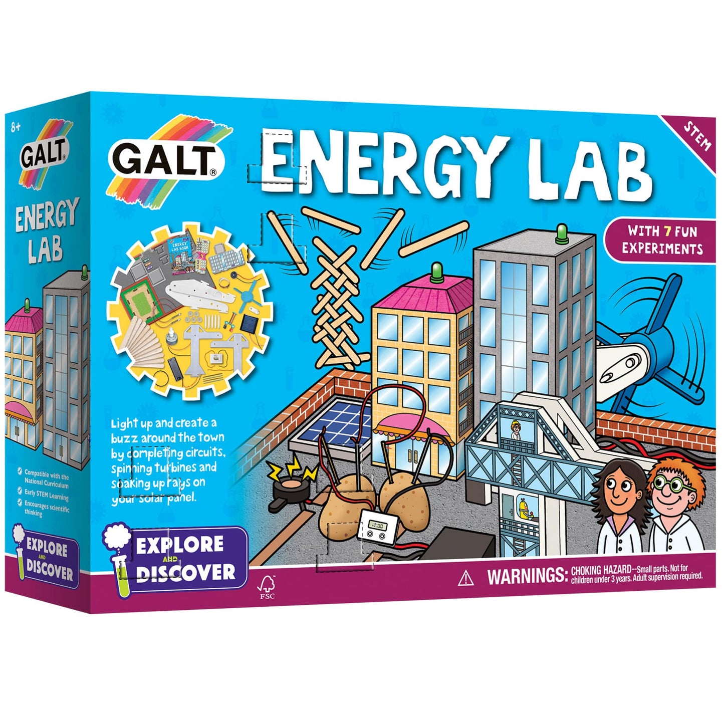 Galt Energy Lab science kit for kids with colorful experiment tools and materials for physics experiments, suitable for children aged 8+