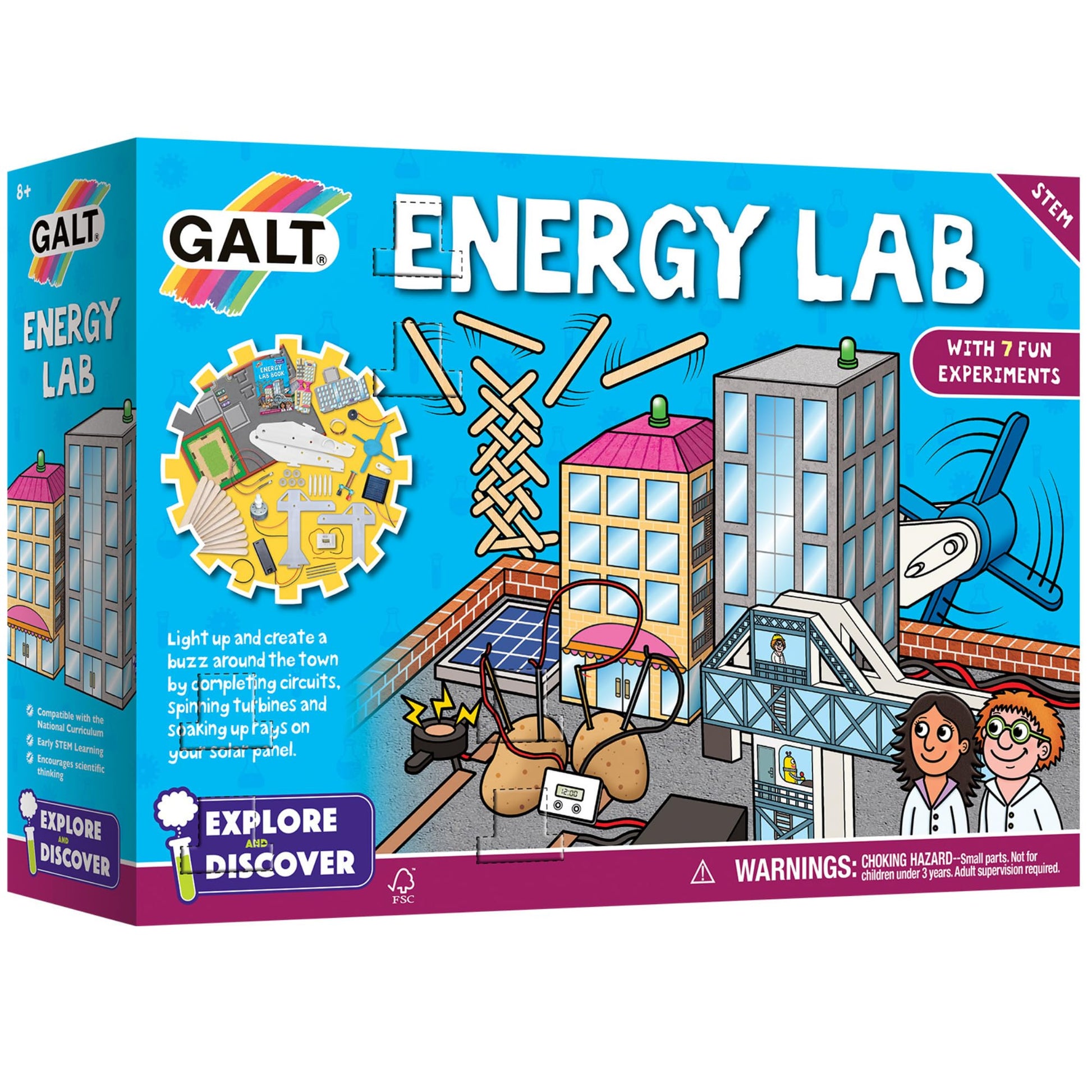 Galt Energy Lab science kit for kids with colorful experiment tools and materials for physics experiments, suitable for children aged 8+