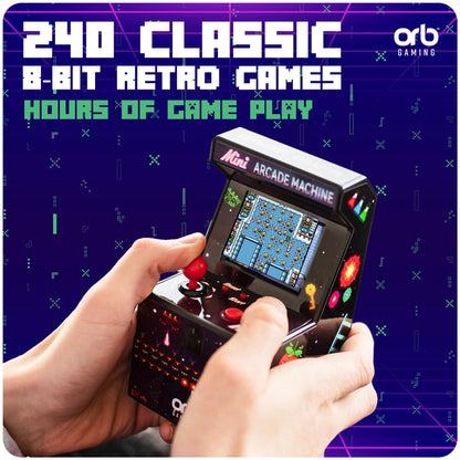 Mini Arcade Machine, 240 Built-In 8-Bit Games, 2.5” Full Colour Screen, 8-Way Joystick, Handheld Retro Games Console – Orb Gaming by ThumbsUp!