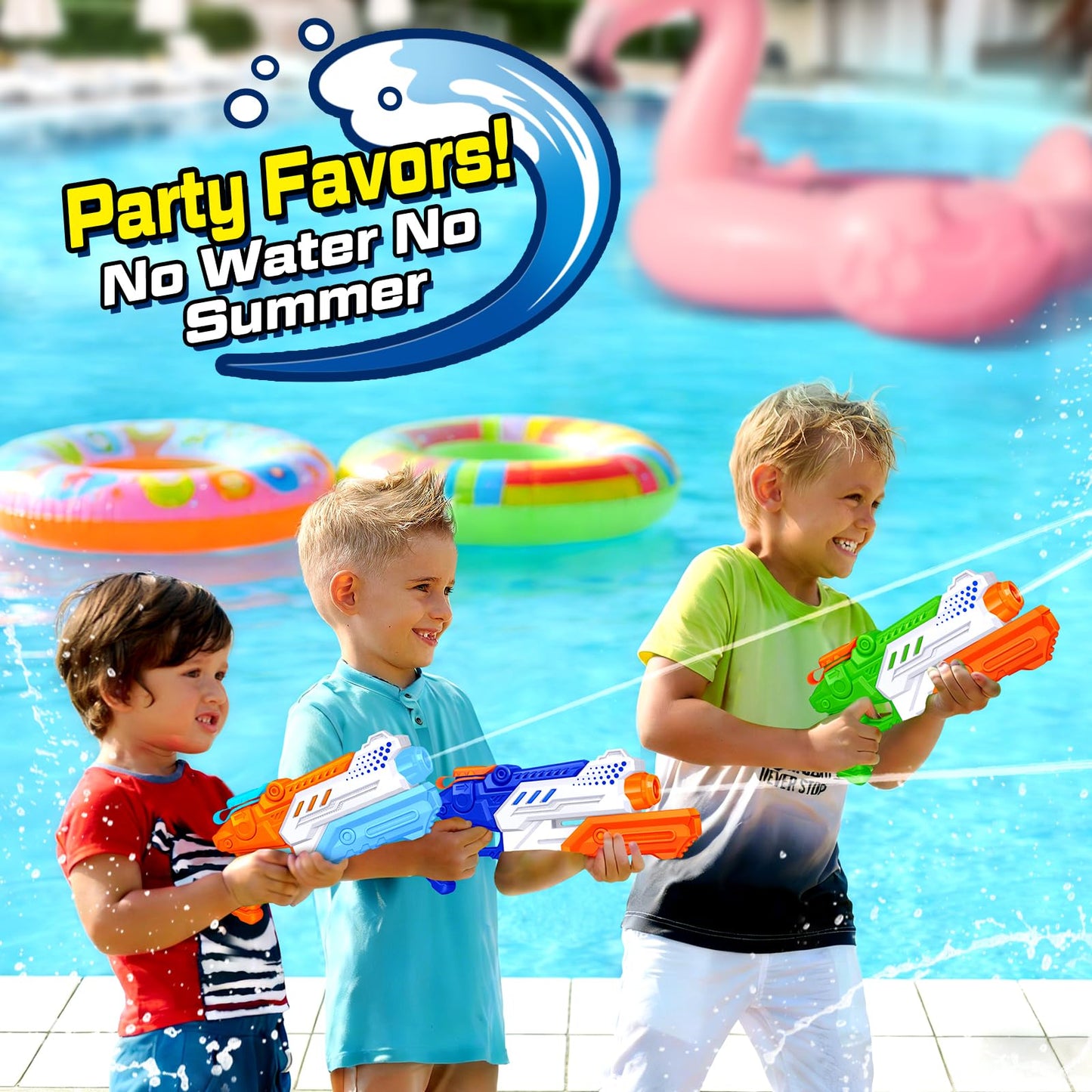 RONSTONE 4-pack water guns for kids and adults, with 300ml capacity and 25-30 ft range, ideal for outdoor pool and garden fun