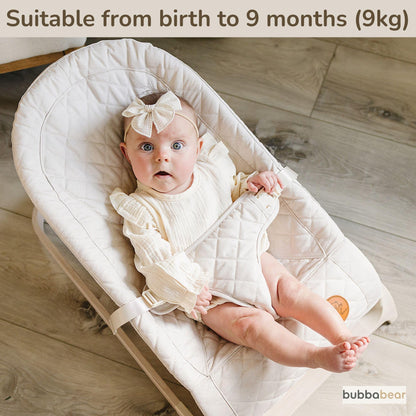 Bubba Bear Baby Bouncer, Foldable Rocking Chair with Seat, Newborn to Toddler, 0+ Months (Beige)