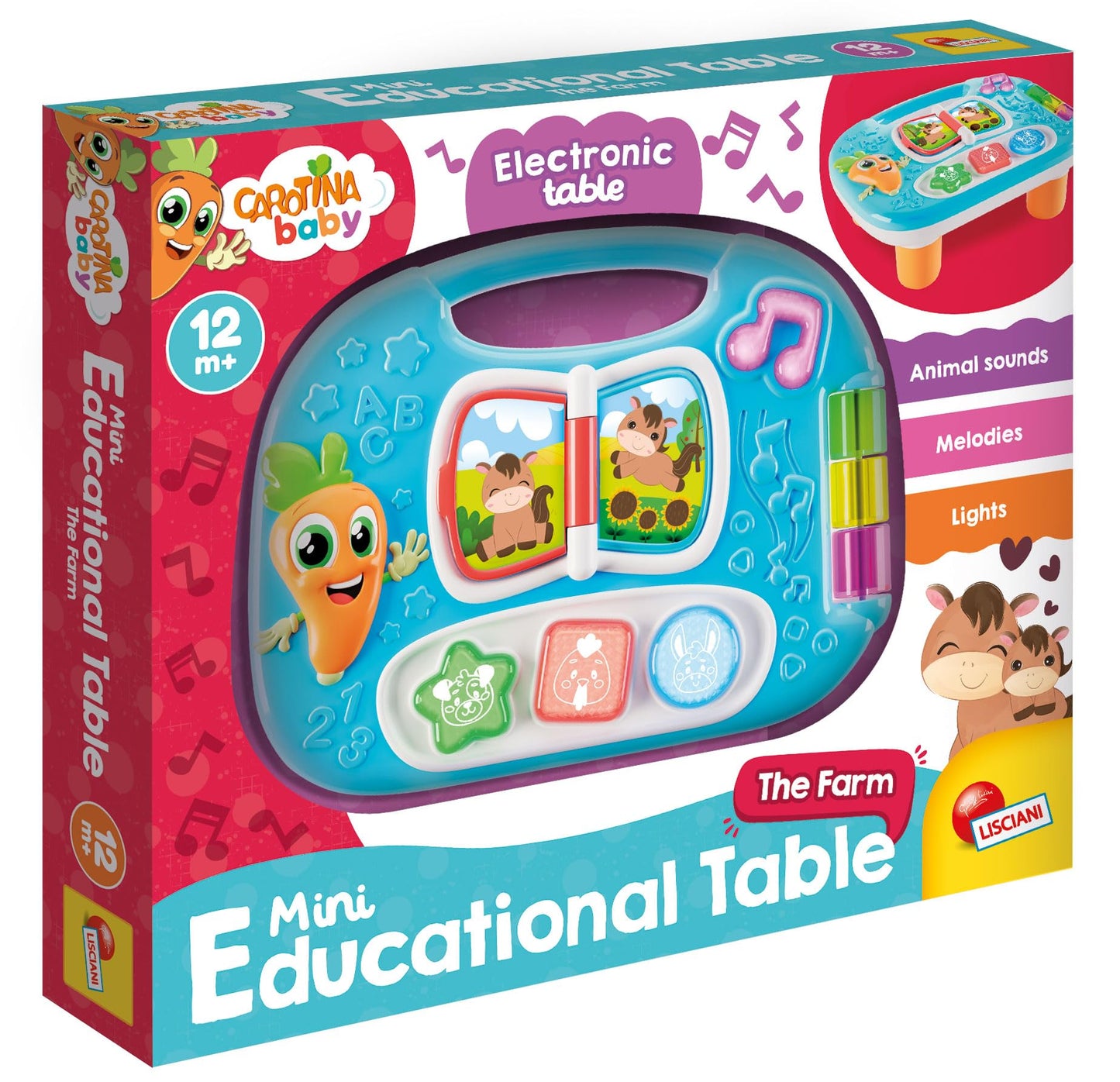 Lisciani - CAROTINA BABY - Interactive Musical Farm Trainer for Babies from 6 months - Animals Sounds & Melodies - Talking Book - Baby Motor Activity - Sensory Toys - Birth Gift Idea