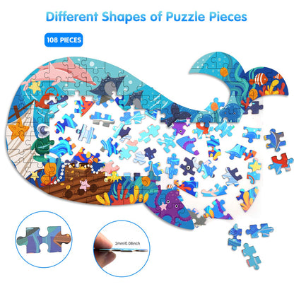 Ocean World Whale Jigsaw Puzzle for Kids, 108 Pieces Jigsaw Puzzle with Large Pieces for Kids Age 4 5 6 7 8 9 10 Years