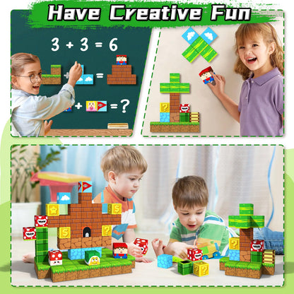 obakaer Magnetic Blocks, Magnetic Building Blocks Toddlers Toys Magnet Cubes for Kids STEM Sensory Magnet Toys for 3+ Years Old Kids, Girls & Boys, Game Elements Christmas Birthday Gifts 54PC