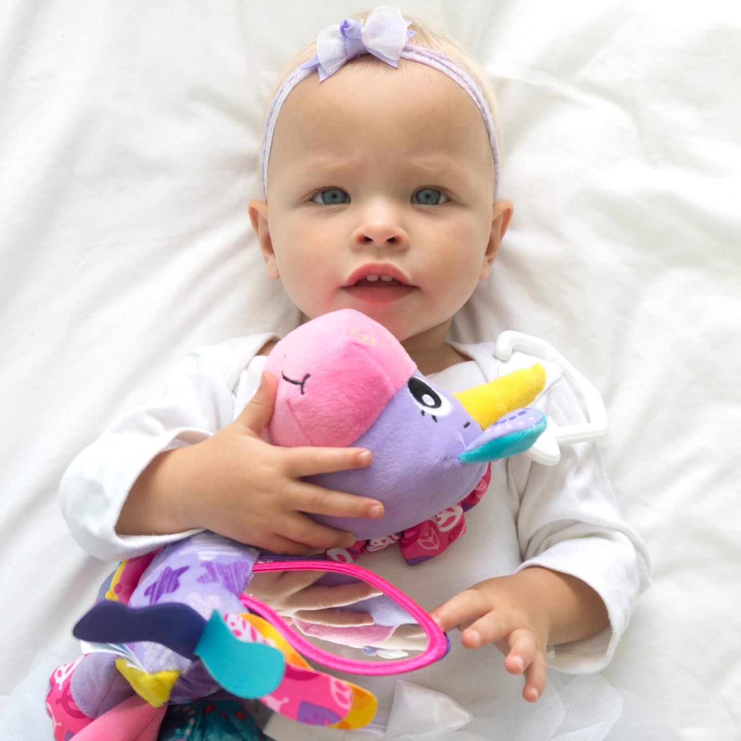 Playgro Activity Friend Stella Unicorn - Delight Your Baby Girl with this Sensory Development Toy, Ideal Baby Girl Gift for 0+ Months - On-The-Go Fun with Car Seat Toys and Pram Toy