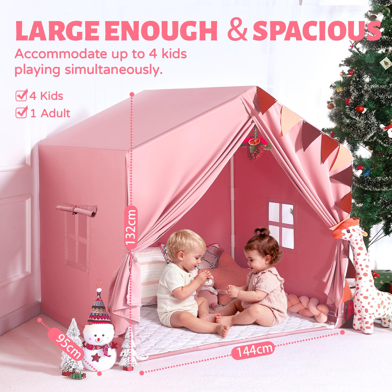 Pink kids play tent by Wilwolfer with window, ideal for indoor and outdoor play, perfect for children’s toy playroom or gift.