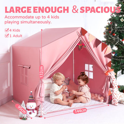 Pink kids play tent by Wilwolfer with window, ideal for indoor and outdoor play, perfect for children’s toy playroom or gift.