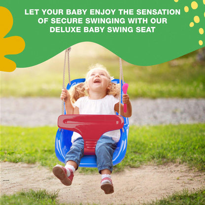 Deluxe Blue and Red Baby Swing Seat with Secure Safety System