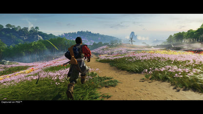 PlayStation Ghost of Tsushima Director's Cut for PS5, featuring a samurai warrior in traditional armor on a scenic island background.